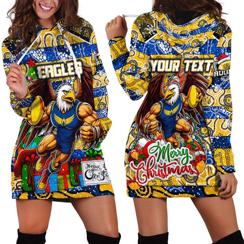 Custom Eagles Rugby Merry Christmas Hoodie Dress Indigenous Australian Art