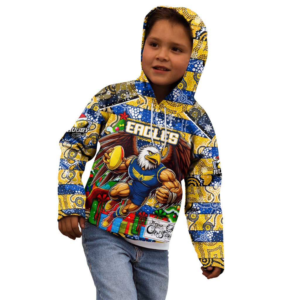 Custom Eagles Rugby Merry Christmas Kid Hoodie Indigenous Australian Art