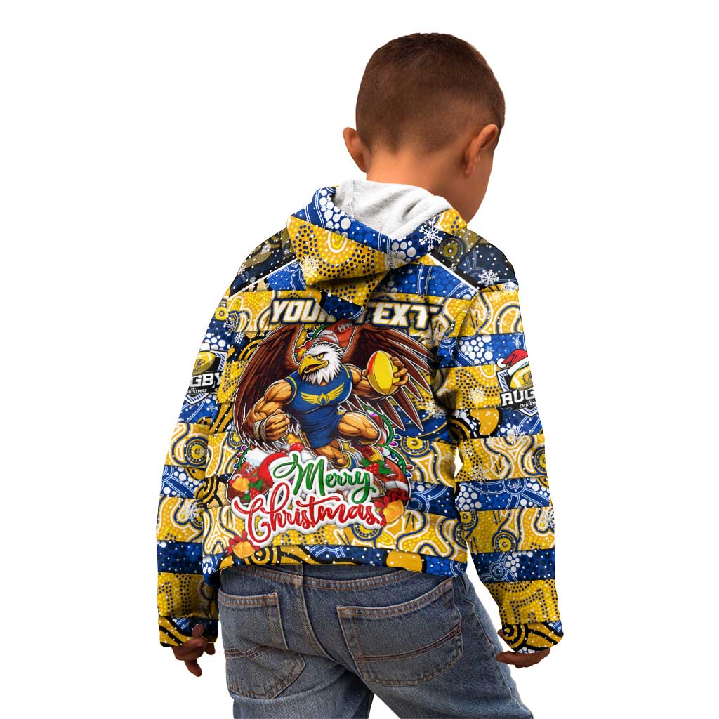 Custom Eagles Rugby Merry Christmas Kid Hoodie Indigenous Australian Art