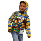 Custom Eagles Rugby Merry Christmas Kid Hoodie Indigenous Australian Art