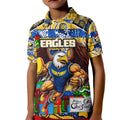 Custom Eagles Rugby Merry Christmas Kid Polo Shirt Indigenous Australian Art