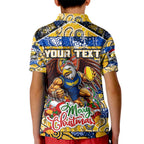 Custom Eagles Rugby Merry Christmas Kid Polo Shirt Indigenous Australian Art