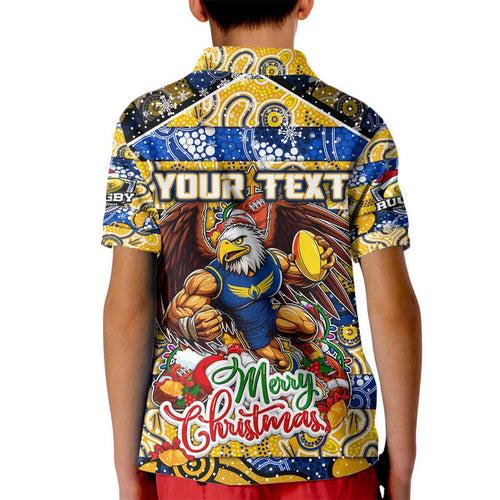 Custom Eagles Rugby Merry Christmas Kid Polo Shirt Indigenous Australian Art