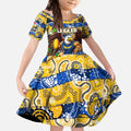 Custom Eagles Rugby Merry Christmas Kid Short Sleeve Dress Indigenous Australian Art