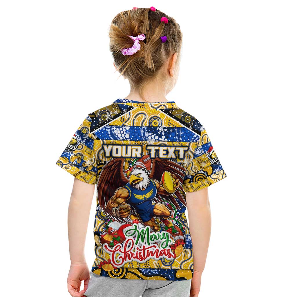 Custom Eagles Rugby Merry Christmas Kid T Shirt Indigenous Australian Art