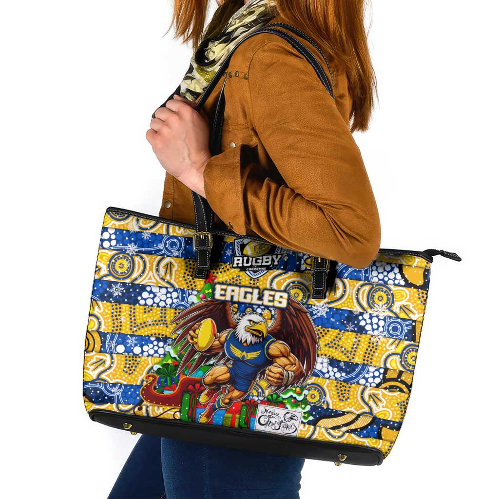 Eagles Football Merry Christmas Leather Tote Bag Indigenous Australian Art
