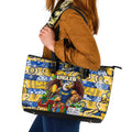 Eagles Football Merry Christmas Leather Tote Bag Indigenous Australian Art