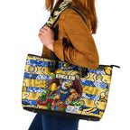 Eagles Football Merry Christmas Leather Tote Bag Indigenous Australian Art