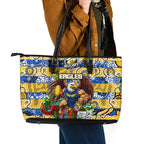 Eagles Football Merry Christmas Leather Tote Bag Indigenous Australian Art