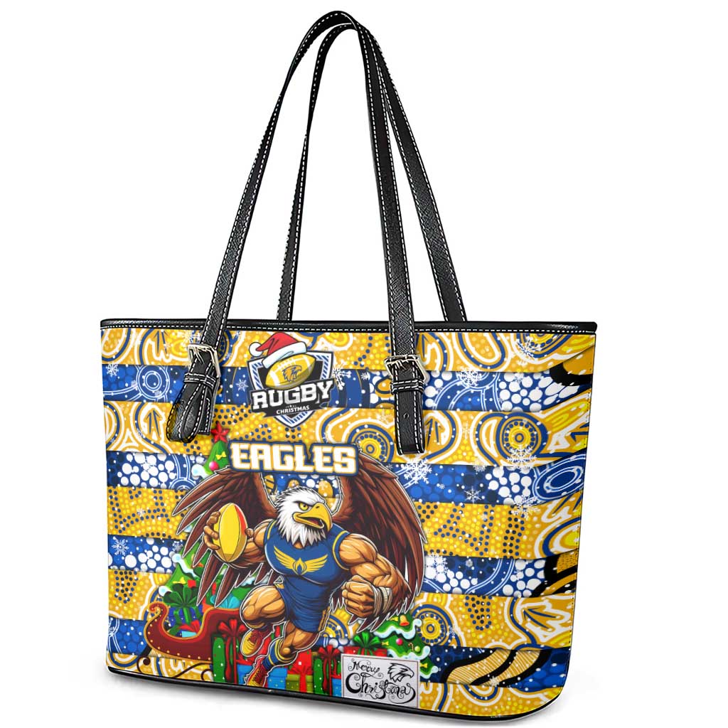 Eagles Football Merry Christmas Leather Tote Bag Indigenous Australian Art