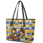 Eagles Football Merry Christmas Leather Tote Bag Indigenous Australian Art