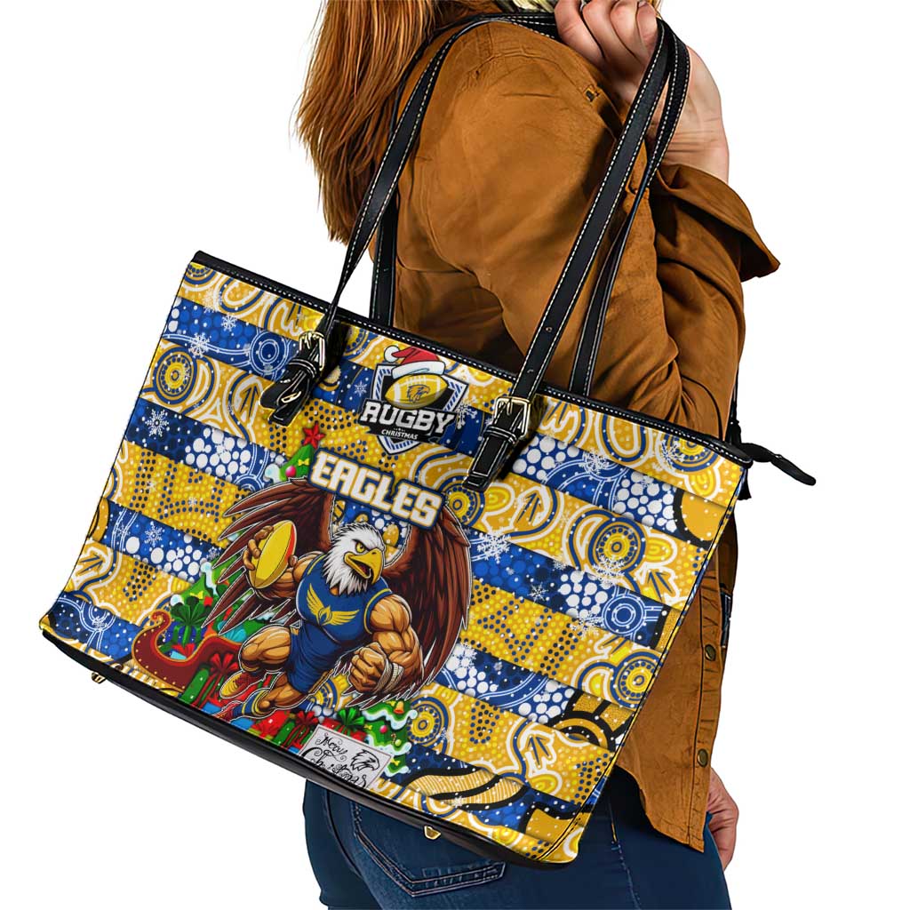 Eagles Football Merry Christmas Leather Tote Bag Indigenous Australian Art