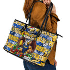 Eagles Football Merry Christmas Leather Tote Bag Indigenous Australian Art