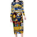 Custom Eagles Rugby Merry Christmas Long Sleeve Bodycon Dress Indigenous Australian Art