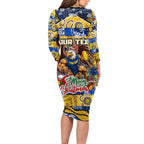 Custom Eagles Rugby Merry Christmas Long Sleeve Bodycon Dress Indigenous Australian Art