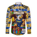 Custom Eagles Rugby Merry Christmas Long Sleeve Button Shirt Indigenous Australian Art