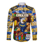 Custom Eagles Rugby Merry Christmas Long Sleeve Button Shirt Indigenous Australian Art