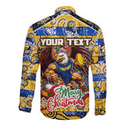 Custom Eagles Rugby Merry Christmas Long Sleeve Button Shirt Indigenous Australian Art