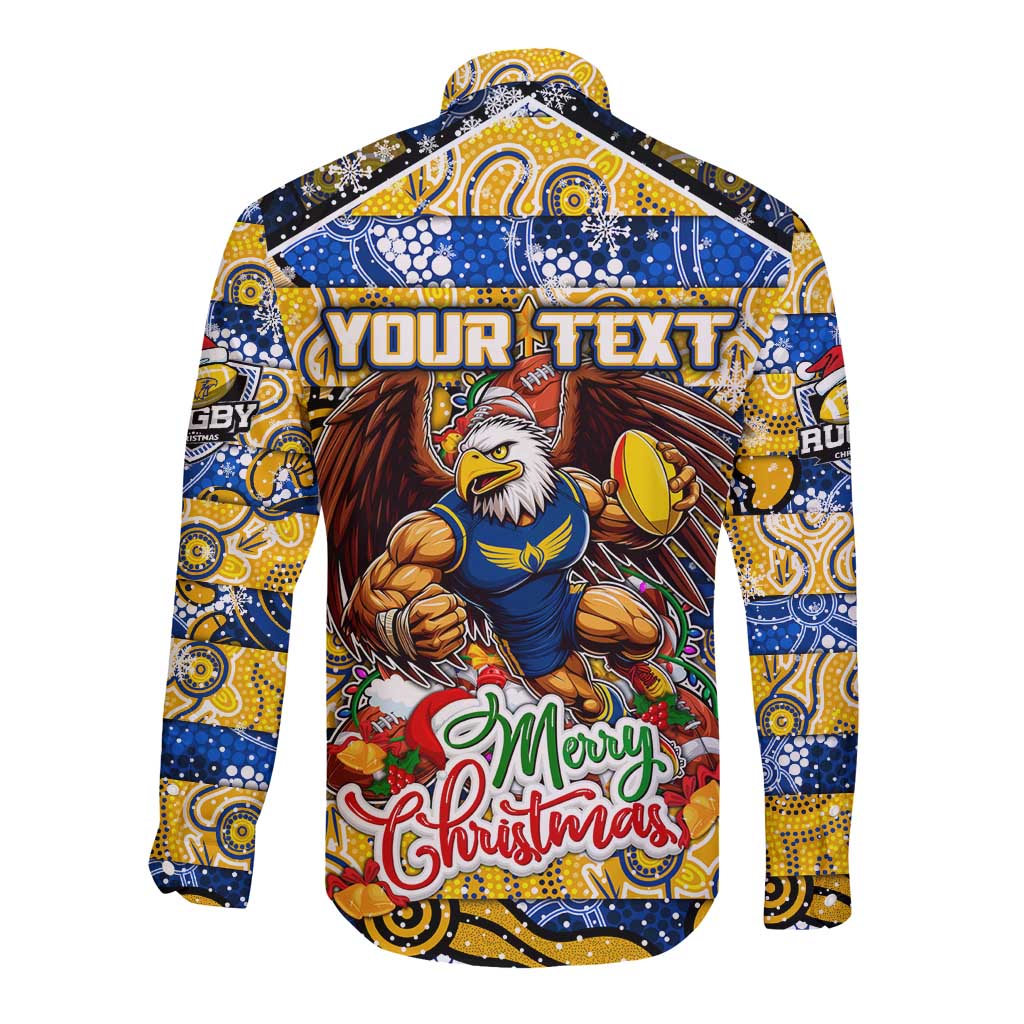 Custom Eagles Rugby Merry Christmas Long Sleeve Button Shirt Indigenous Australian Art