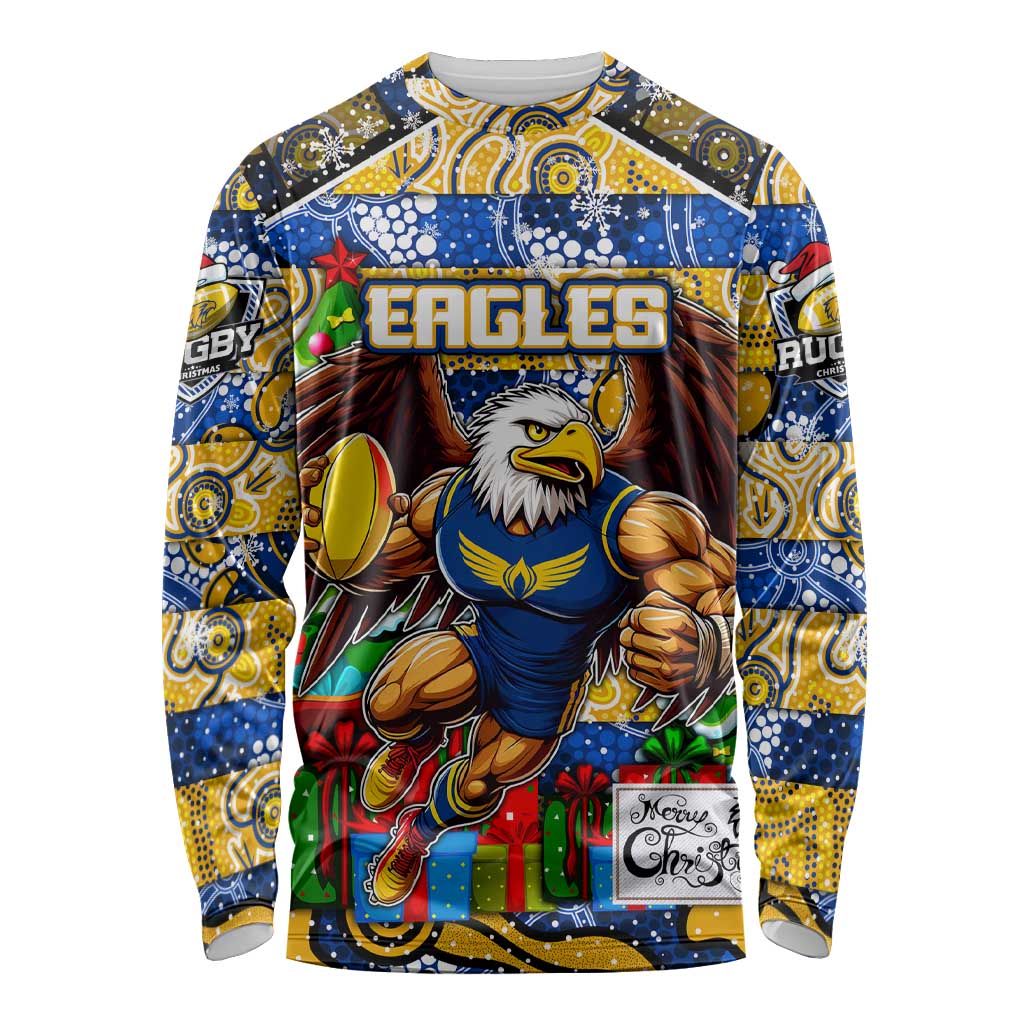 Custom Eagles Rugby Merry Christmas Long Sleeve Shirt Indigenous Australian Art