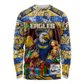 Custom Eagles Rugby Merry Christmas Long Sleeve Shirt Indigenous Australian Art