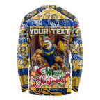 Custom Eagles Rugby Merry Christmas Long Sleeve Shirt Indigenous Australian Art