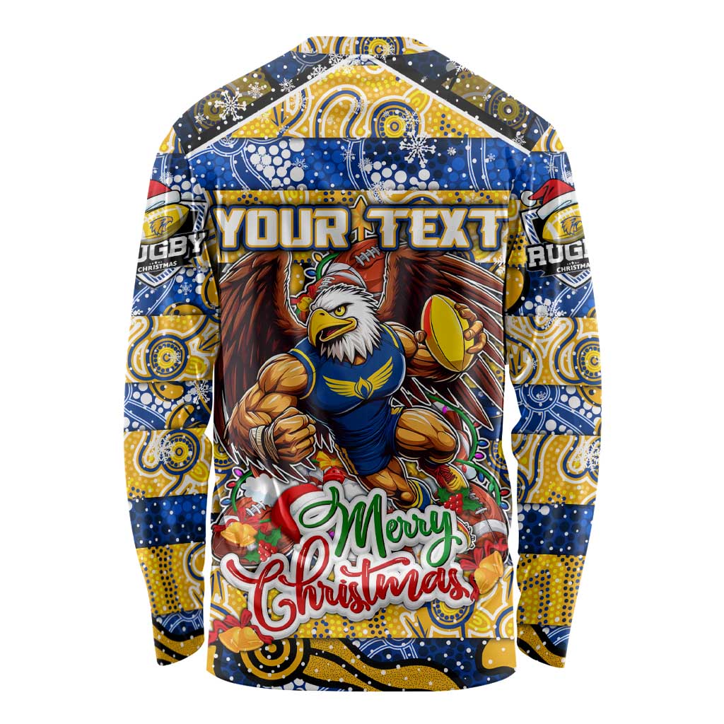 Custom Eagles Rugby Merry Christmas Long Sleeve Shirt Indigenous Australian Art