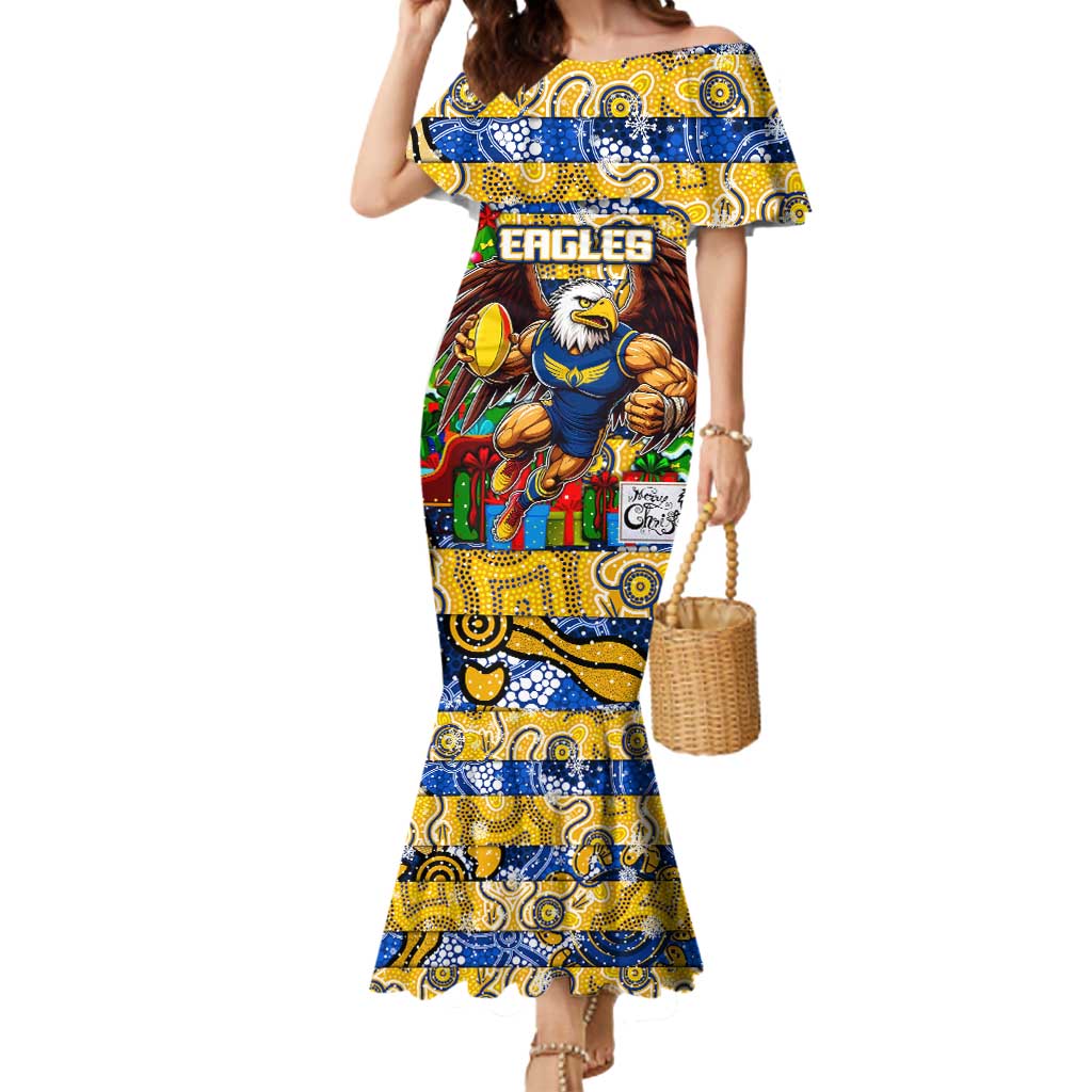 Custom Eagles Rugby Merry Christmas Mermaid Dress Indigenous Australian Art