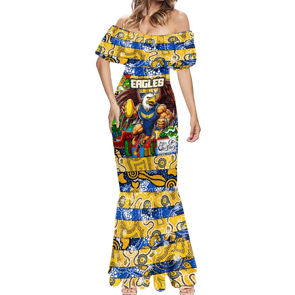 Custom Eagles Rugby Merry Christmas Mermaid Dress Indigenous Australian Art