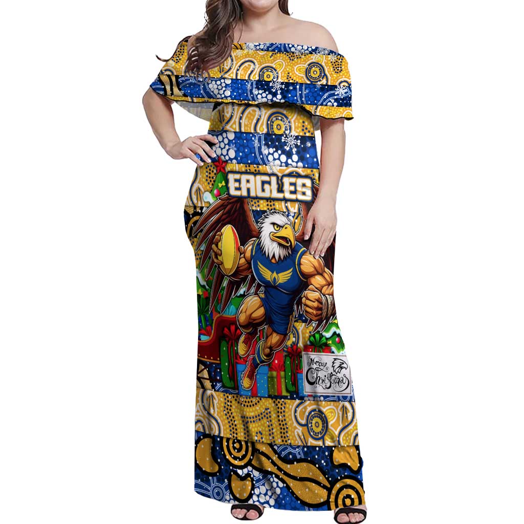 Custom Eagles Rugby Merry Christmas Off Shoulder Maxi Dress Indigenous Australian Art