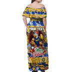 Custom Eagles Rugby Merry Christmas Off Shoulder Maxi Dress Indigenous Australian Art