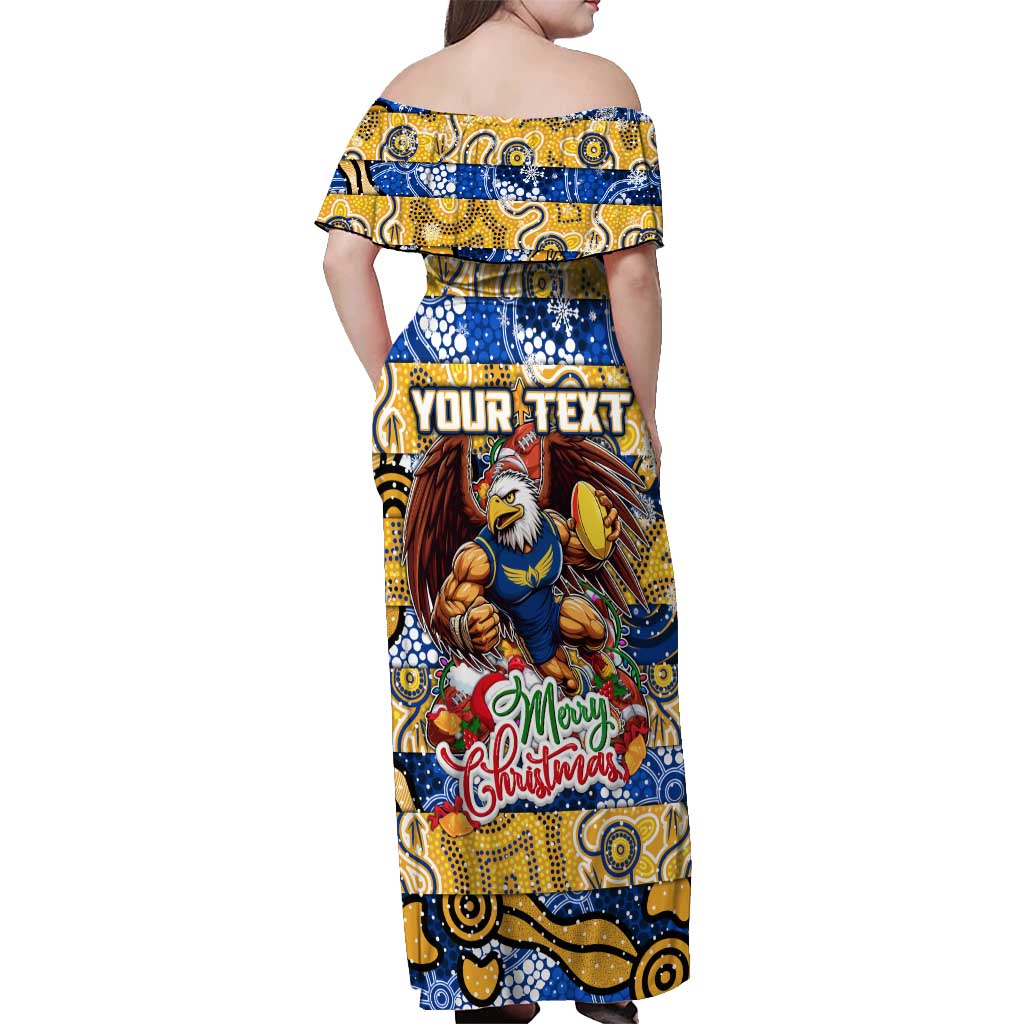 Custom Eagles Rugby Merry Christmas Off Shoulder Maxi Dress Indigenous Australian Art