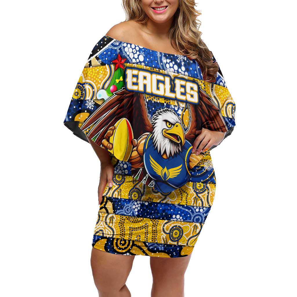 Custom Eagles Rugby Merry Christmas Off Shoulder Short Dress Indigenous Australian Art