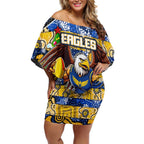 Custom Eagles Rugby Merry Christmas Off Shoulder Short Dress Indigenous Australian Art
