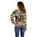 Custom Eagles Rugby Merry Christmas Off Shoulder Sweater Indigenous Australian Art