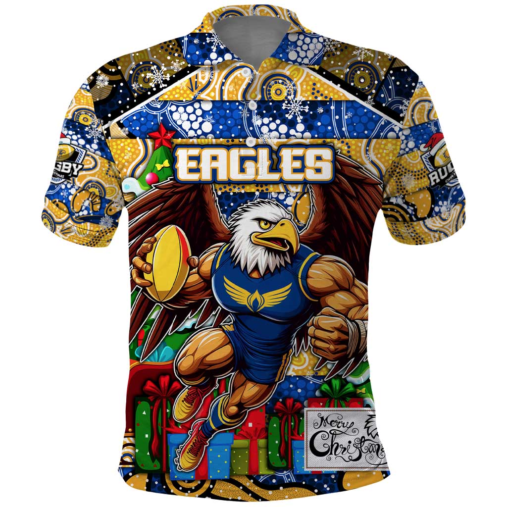 Custom Eagles Rugby Merry Christmas Polo Shirt Indigenous Australian Art