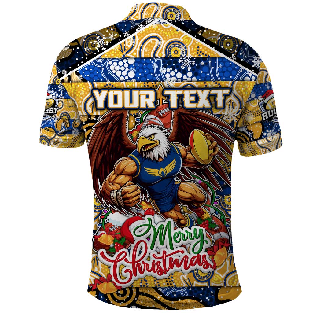 Custom Eagles Rugby Merry Christmas Polo Shirt Indigenous Australian Art