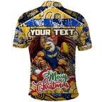 Custom Eagles Rugby Merry Christmas Polo Shirt Indigenous Australian Art