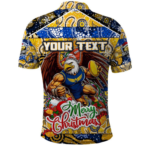 Custom Eagles Rugby Merry Christmas Polo Shirt Indigenous Australian Art