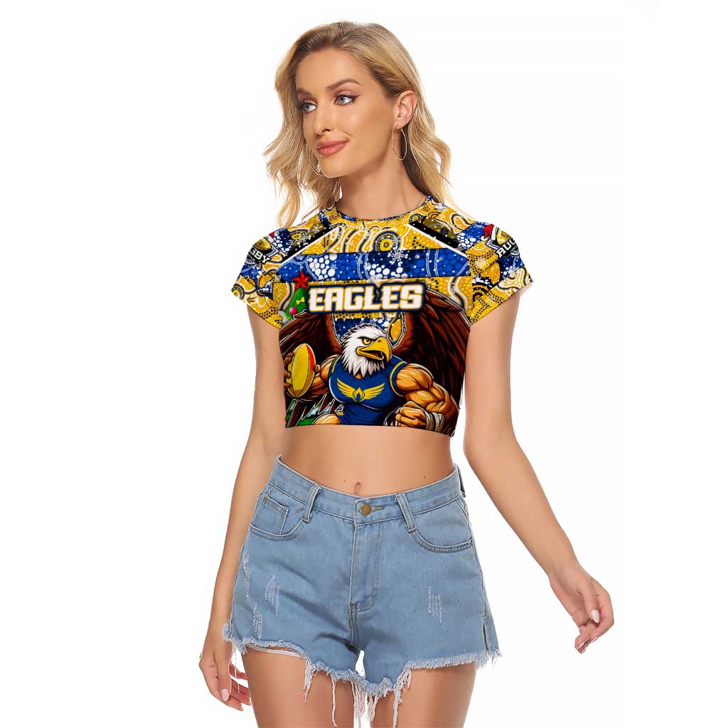 Custom Eagles Rugby Merry Christmas Raglan Cropped T Shirt Indigenous Australian Art