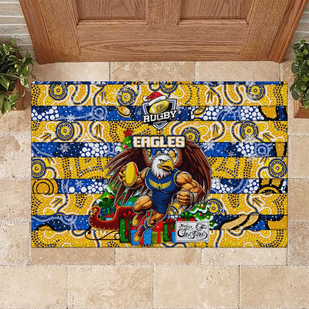 Eagles Football Merry Christmas Rubber Doormat Indigenous Australian Art