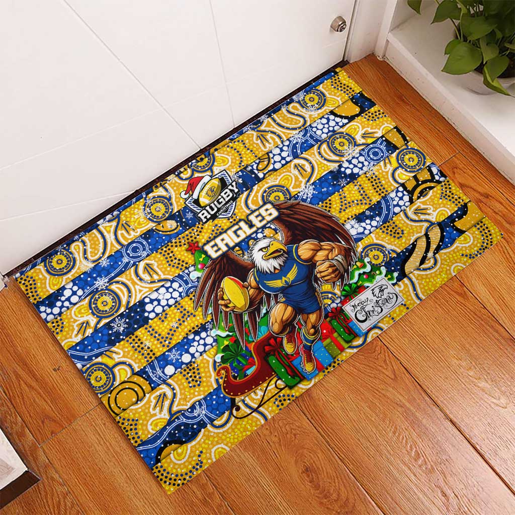 Eagles Football Merry Christmas Rubber Doormat Indigenous Australian Art