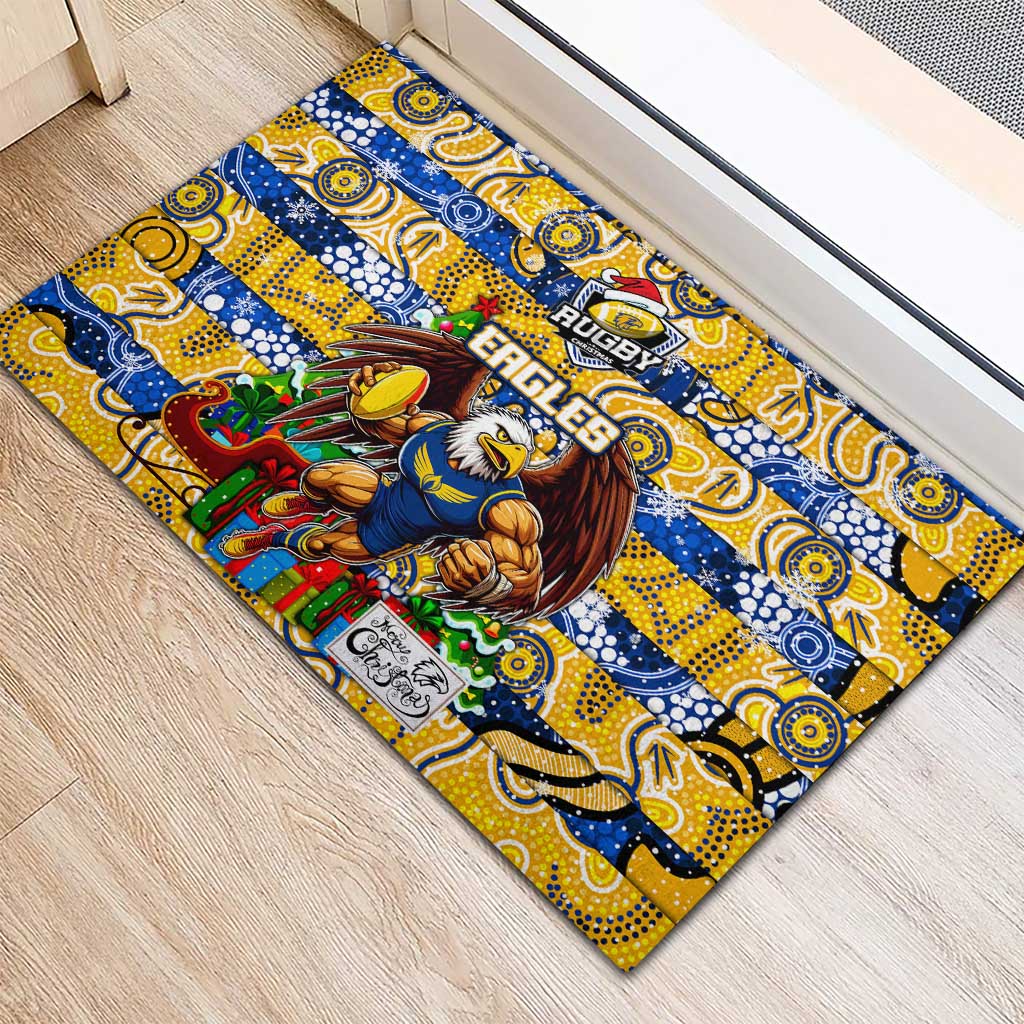 Eagles Football Merry Christmas Rubber Doormat Indigenous Australian Art