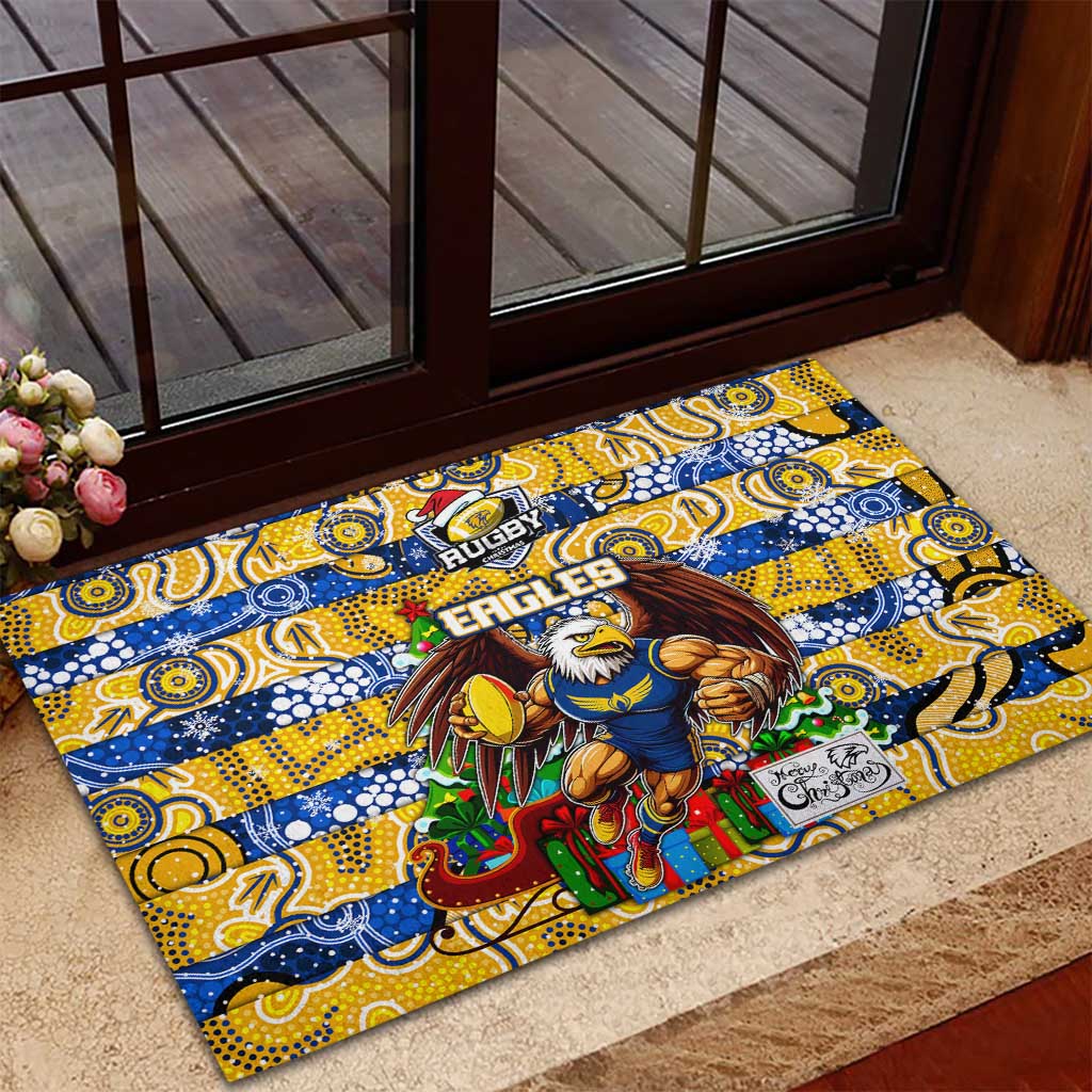 Eagles Football Merry Christmas Rubber Doormat Indigenous Australian Art
