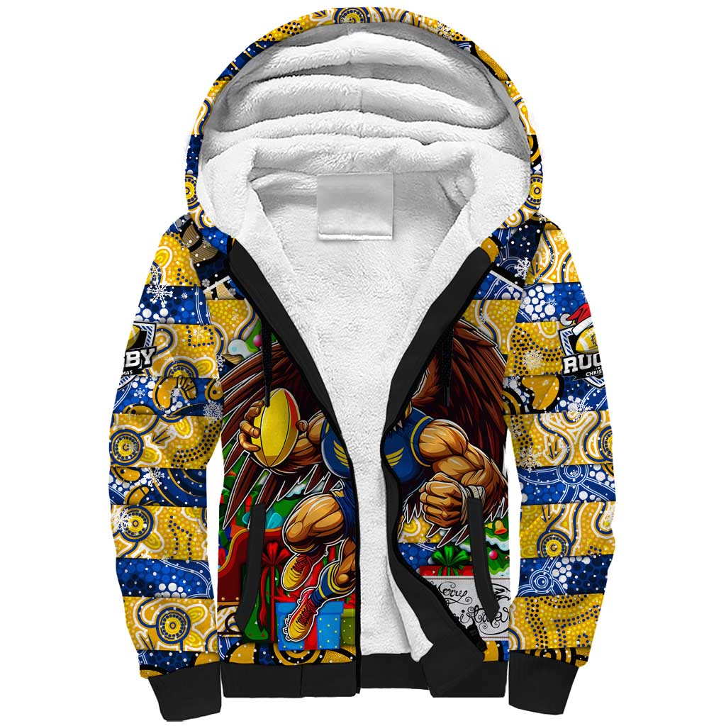 Custom Eagles Rugby Merry Christmas Sherpa Hoodie Indigenous Australian Art