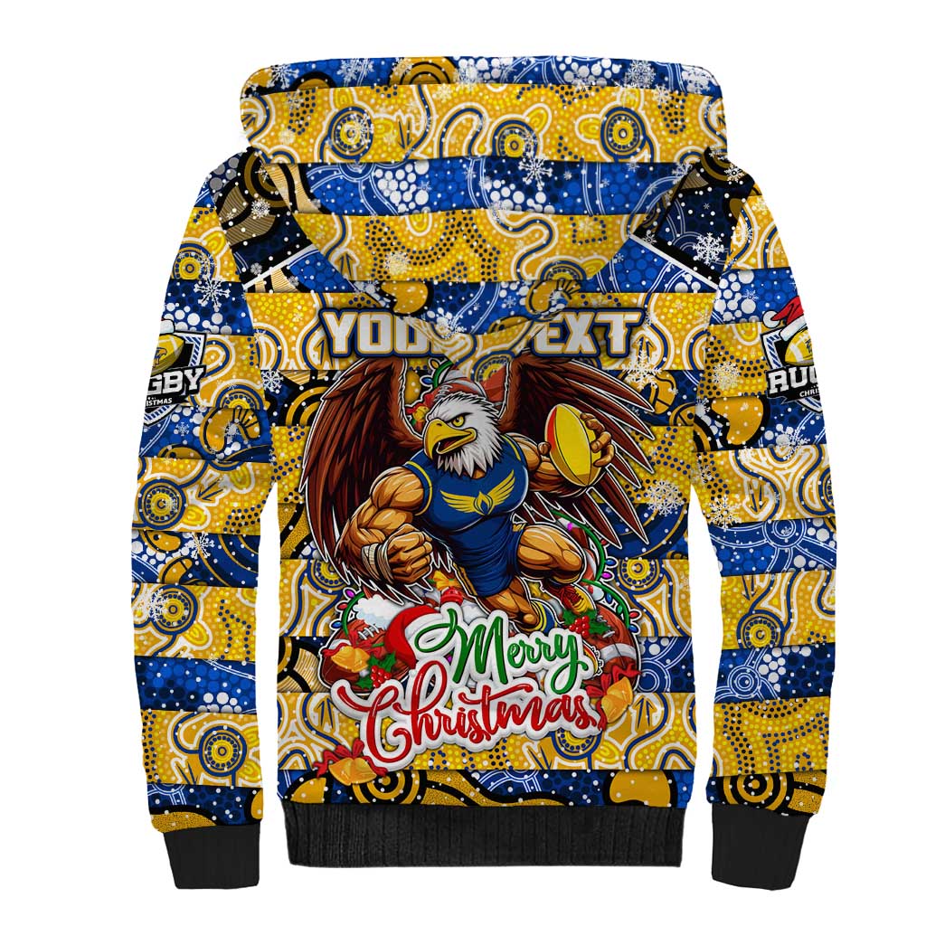 Custom Eagles Rugby Merry Christmas Sherpa Hoodie Indigenous Australian Art