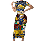 Custom Eagles Rugby Merry Christmas Short Sleeve Bodycon Dress Indigenous Australian Art