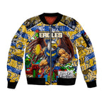 Custom Eagles Rugby Merry Christmas Sleeve Zip Bomber Jacket Indigenous Australian Art