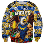 Custom Eagles Rugby Merry Christmas Sweatshirt Indigenous Australian Art