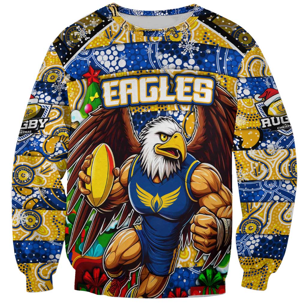 Custom Eagles Rugby Merry Christmas Sweatshirt Indigenous Australian Art